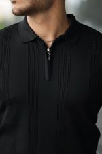 Erkek örgü Desen Fermuar Yaka Uzun Kollu Triko - Görsel 3