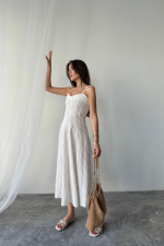 SİMLİ ÇİZGİLİ ASKILI ELBİSE MİDİ BOY - Kahverengi - Görsel 3