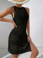 Kadın Kolsuz Derin Sırt Dekolteli Ajurlu Triko Pareo - Görsel 2