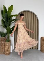 ŞİFON KUMAŞ DİJİTAL DESEN BASKILI ELBİSE - Görsel 3