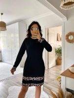 Kadın Uzun Kollu Bisiklet Yaka şerit Leopar Desenli Dalgıç Elbise - Görsel 3