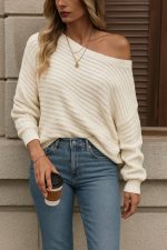 Kadın Uzun Kollu Tek Omuzu Açık Triko Bluz