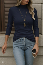 Kadın Uzun Kollu Balıkçı Yaka önden şerit Detay Dalgıç Bluz - Görsel 3