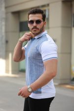 Erkek Fermuar Yakalı çizgili Kısa Kollu Tişört - Görsel 2