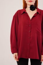 Basic Oversize Bordo Gömlek - Görsel 3