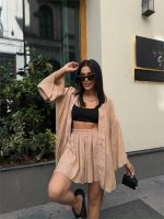 JAKARLI KİMONO - ŞORT TAKIM - Bej - Görsel 2