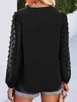 Kadın Uzun Kollu V Yakalı Kolları Popon Detaylı Sandy Bluz - Görsel 3