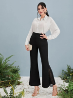 Kadın Yüksek Bel Yanları Tül Detaylı Dalgıç Tayt Pantolon - Görsel 3