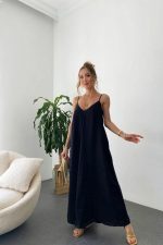 Kadın Ip Askılı V Yakalı Uzun Aerobin Elbise - Görsel 2