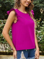 Kadın Yuvarlak Yaka Kolları Fırfırlı Krep Bluz - Görsel 2