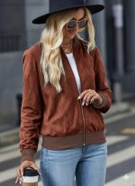 Kadın Uzun Kollu önden Fermuarlı Süet Ceket