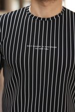 Erkek Dikey çizgili Ottoman Kumaş Kısa Kollu T-shirt - Görsel 3