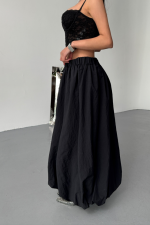 BEL LASTİKLİ BALON ETEK ŞANEL BOY SOFT KUMAŞ - Siyah - Görsel 3