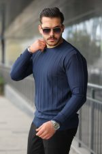 Erkek Bisiklet Yaka çizgi Kabartmalı Uzun Kollu Triko - Görsel 2