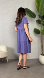 Kadın Kısa Kollu V Yakalı Viskon Elbise - Görsel 2