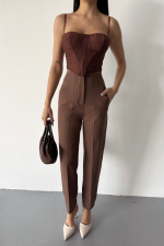 PANTOLON PENSLİ ATLAS KUMAŞ - Kahverengi - Görsel 2