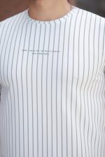 Erkek Dikey çizgili Ottoman Kumaş Kısa Kollu T-shirt - Görsel 3