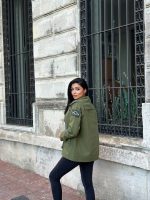 Kadın Ek Parça Kapüşon Kol Arma Detay Gabardin Ceket - Görsel 2