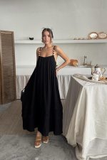 Siyah Askılı Müslin Elbise - Görsel 2