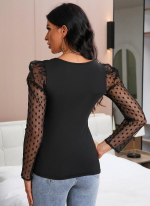 Kadın Uzun Kollu Omuz Inci Kollar Tül Detay Viskon Bluz - Görsel 2