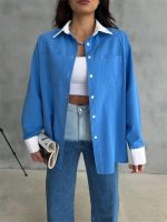 KOL VE MANŞET BEYAZ KAPALI PİLE DETAYLI GÖMLEK - Mavi - Görsel 3