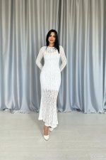 Beyaz Dantelli Uzun Kollu Elbise - Görsel 2