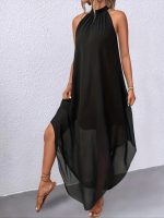 Kadın Omuzlardan Açık Daire Yakalı Astarlı şifon Elbise