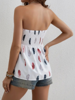 Kadın Yaprak Desenli Göğsü Gipeli Mosskrep Straplez Bluz - Görsel 2