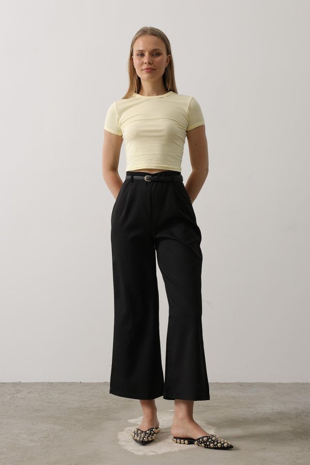 96d6aca23ade9910c296 Kemer Pens Detaylı Pantolon - Siyah - Görsel 1