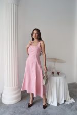 Pembe Çift Dikişli Gabardin Elbise - Görsel 2