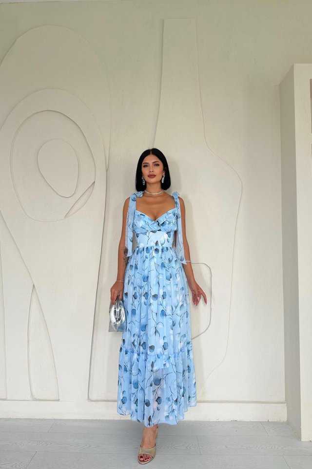 97a71baa6fd1e5ce8857 Mavi Şifon Drapeli Elbise - Görsel 1