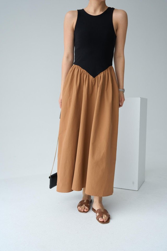 98c1e0b7db900999a4c4 İki Renkli Elbise - Siyah-Taba - Görsel 1