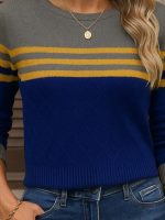 Kadın Uzun Kollu Bisiklet Yaka çok Renkli Triko Bluz - Görsel 2