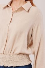 Bel Ve Bilek Lastikli Bej Bluz - Görsel 3