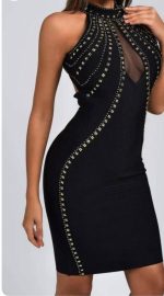 Kadın Dalgıç Kumaş Taş Detaylı Mini Boy Elbise - Görsel 2