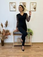 Krep Kumaş Kol Tül Puan Detaylı Kuşaklı Tulum 141 Cm - Görsel 2