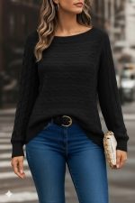 Kadın Uzun Kollu Bisiklet Yaka Geometrik Desenli Triko Bluz - Görsel 3