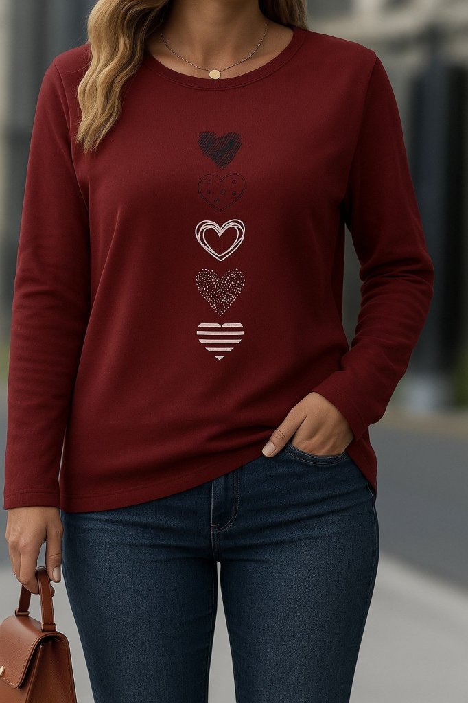 9a8d495c30758c069200 Kadın Uzun Kollu Bisiklet Yaka Desenli Viskon Bluz - Görsel 1