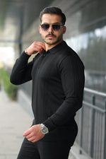 Erkek örgü Desen Fermuar Yaka Uzun Kollu Triko - Görsel 2