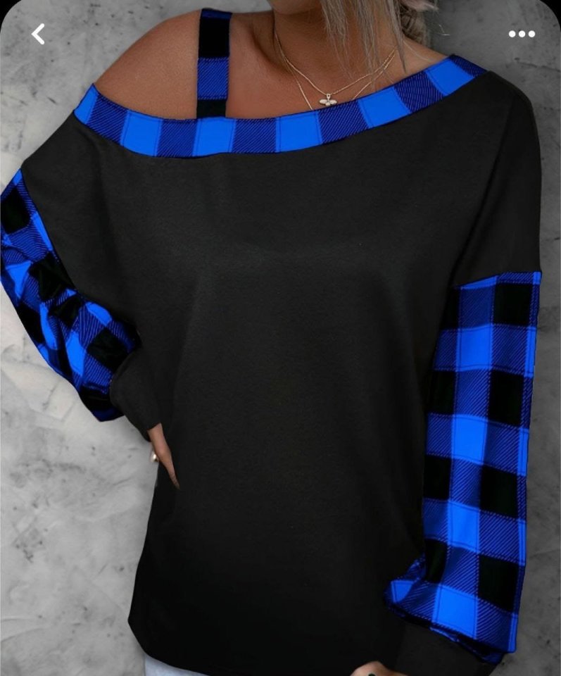 9af497b5acbe9a99cb20e961b207fa3d Kadın Kayık Yaka Asimetrik Kesim Ekose Detay Tunik - Görsel 1