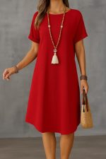 Kadın Kısa Kollu Kayık Yaka Bürümcük Elbise - Görsel 3