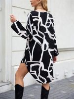 Kadın Uzun Kollu V Yakalı Desenli Dalgıç Elbise - Görsel 2