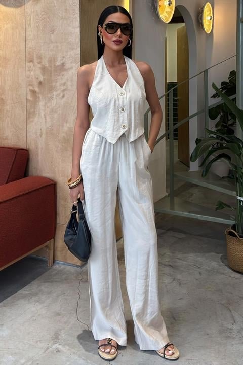 9b7e8aac3984b5fbac8a Halter Yaka Yelekli Modal Takım 10144 - Görsel 1