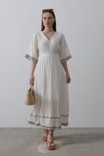 KolEtekNakışlıElbise - Beyaz - Görsel 2