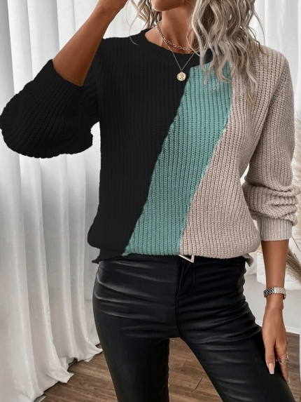 Kadın Uzun Kollu üç Renk Triko Bluz