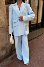 TASARIM ETİKET DETAYLI CEKET - PANTOLON TAKIM - Bebe Mavi - Görsel 3