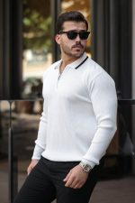 Erkek Yakaları çizgi Detaylı Selanik örme Triko - Görsel 2