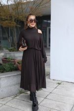 Kadın Triko Plise Ve Tül Detay Iki Parça Elbise