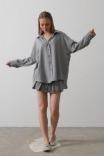 Geniş Manşet Detaylı Gömlek - Gri - Görsel 2