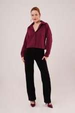 Ön Dikiş Detaylı Bordo Gömlek - Görsel 2